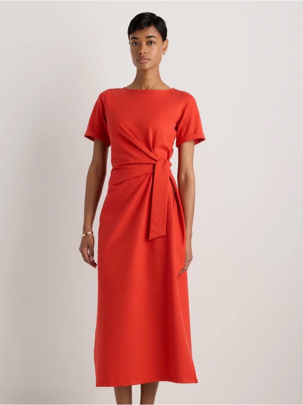 Quince Red Midi Dress with Side Tie
